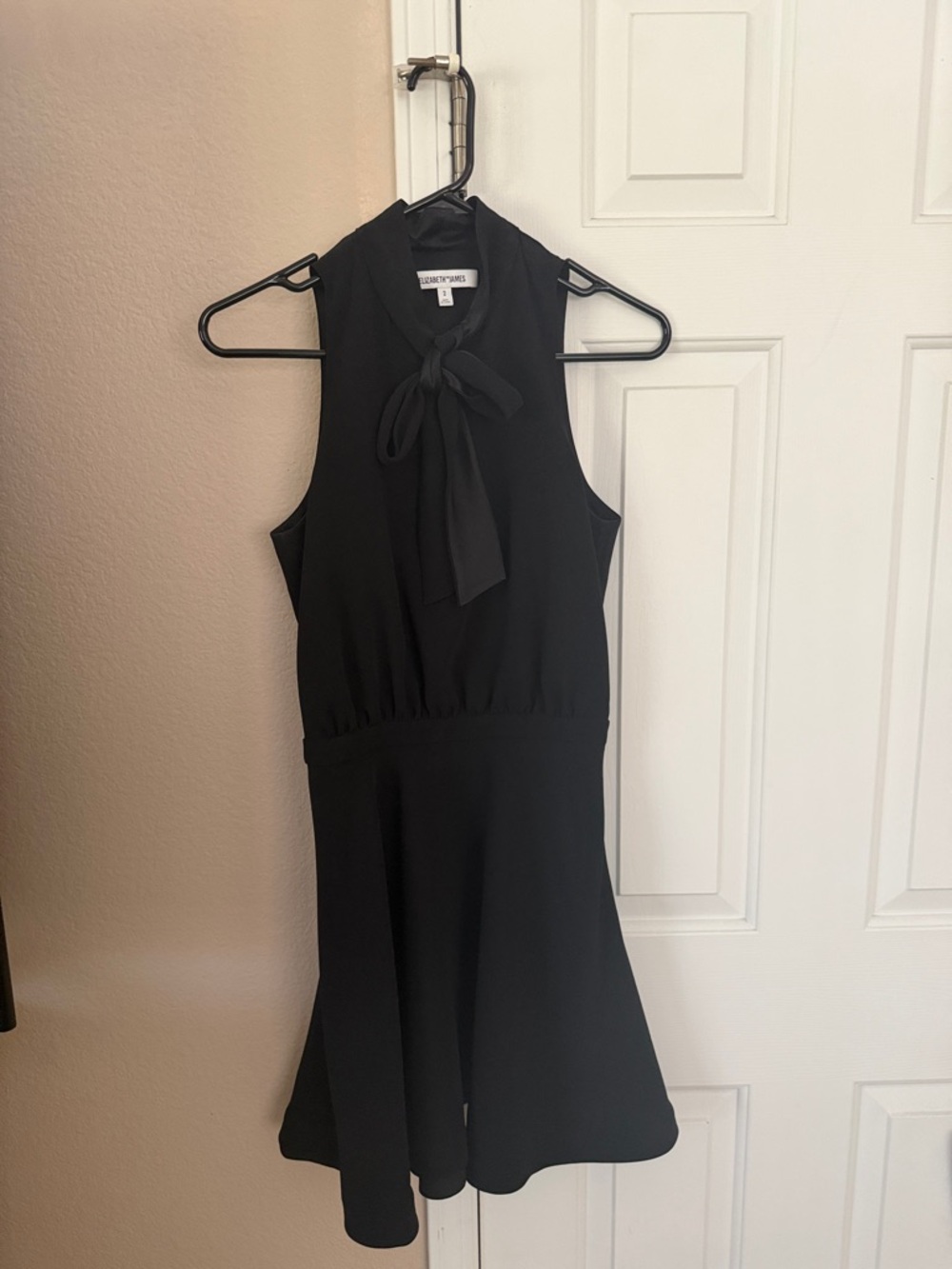 Elizabeth and James Black Sleeveless Tie-Neck Mini Dress